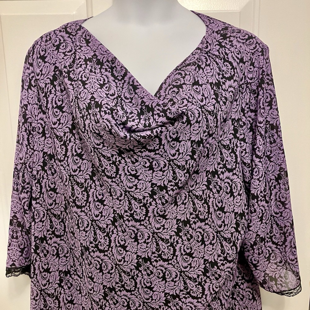 Bob Mackie Studio Plus Size 4X‎ Purple Black Shirt Blouse Top Artsy Art To Wear